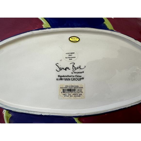 Simon Bull Limited Edition Art Salad Bowl Poppy‎ Flower Van Group Collectible - Picture 12 of 12